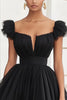 Load image into Gallery viewer, Black A Line Tulle Mini Graduation Dress with Ruffles