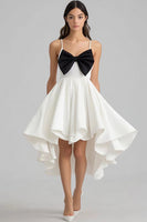 Load image into Gallery viewer, White and Black High-Low Graduation Dress with Bow