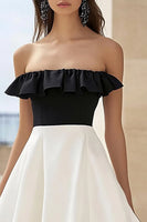 Load image into Gallery viewer, Black and White A Line Maxi Formal Dress with Ruffles