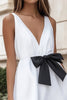 Load image into Gallery viewer, White and Black A Line V-Neck Mini Graduation Dress with Ruffles