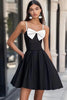 Load image into Gallery viewer, White and Black Satin Mini Graduation Dress with Bow