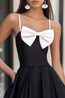 Load image into Gallery viewer, White and Black Satin Mini Graduation Dress with Bow