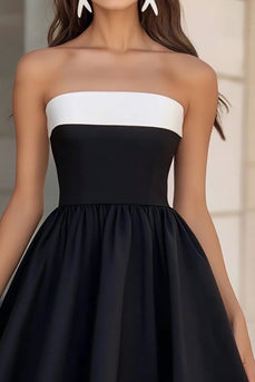 White and Black Strapless A Line Mini Graduation Dress