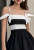 Load image into Gallery viewer, White and Black Satin Spaghetti Straps Mini Graduation Dress with Ruffles