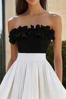 Load image into Gallery viewer, Black and White Tiered A Line Maxi Formal Dress with Ruffles