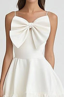 Load image into Gallery viewer, White and Black A Line Ruffled Mini Graduation Dress with Bow