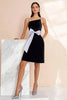 Load image into Gallery viewer, Black A Line Spaghetti Straps Mini Graduation Dress with Bow