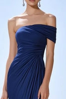 Load image into Gallery viewer, Navy Satin Ruched Mermaid Maxi Formal Dress