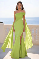 Load image into Gallery viewer, Lemon Green Chiffon Mermaid Maxi Formal Dress with Slit