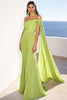Load image into Gallery viewer, Lemon Green Sheath Maxi Formal Dress with Cape