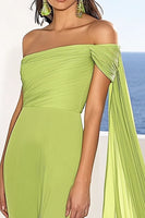 Load image into Gallery viewer, Lemon Green Sheath Maxi Formal Dress with Cape