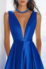 Load image into Gallery viewer, Royal Blue Satin V-Neck A Line Maxi Formal Dress