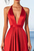 Load image into Gallery viewer, Red A Line Satin Halter Maxi Formal Dress