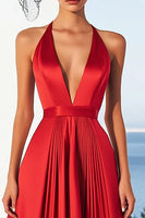 Load image into Gallery viewer, Red A Line Satin Halter Maxi Formal Dress