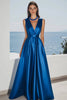 Load image into Gallery viewer, Royal Blue A Line V-Neck Maxi Satin Formal Dress