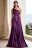 Load image into Gallery viewer, Elegant Plum One Shoulder Ruched Maxi Satin Formal Dress