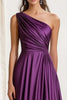 Load image into Gallery viewer, Elegant Plum One Shoulder Ruched Maxi Satin Formal Dress