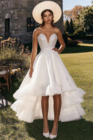 Load image into Gallery viewer, Sparkly White V-Neck High-Low Engagement Dress with Ruffles
