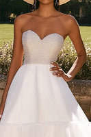 Load image into Gallery viewer, Sparkly White Tulle Beaded Maxi Engagement Dress with Ruffles