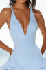 Load image into Gallery viewer, Sky Blue Ruffled V-Neck Mini Graduation Dress