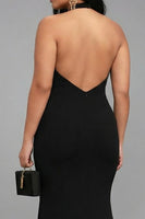 Load image into Gallery viewer, Plus Size Mermaid Black Satin Halter Long Formal Dress with Slit