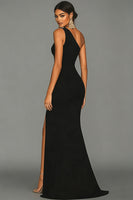 Load image into Gallery viewer, Dark Green Satin One Shoulder Mermaid Long Formal Dress with Slit