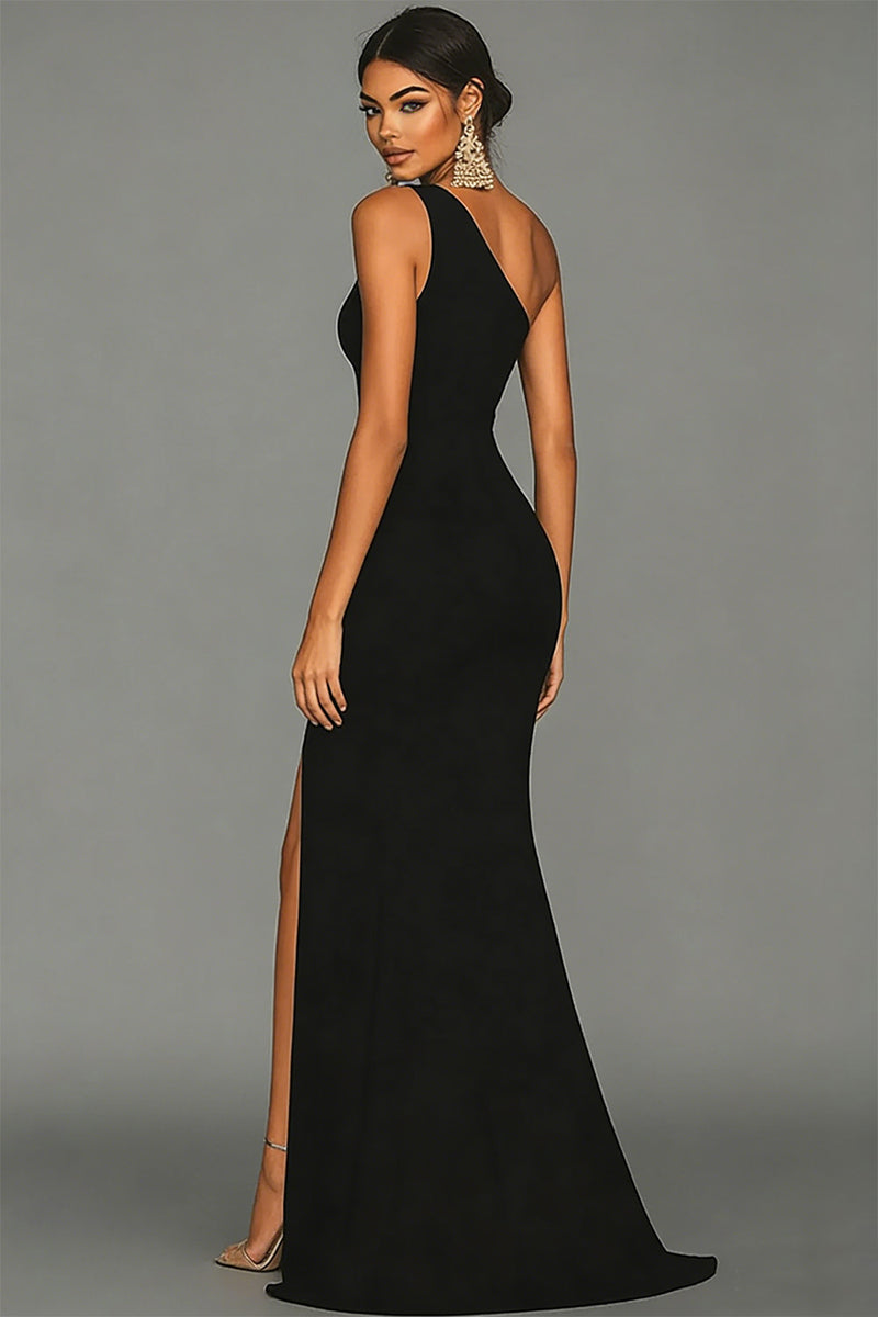 Load image into Gallery viewer, Dark Green Satin One Shoulder Mermaid Long Formal Dress with Slit