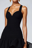 Load image into Gallery viewer, Black Organza Spaghetti Straps Ruffled Long Formal Dress