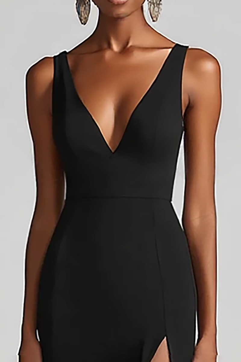 Load image into Gallery viewer, Black Chiffon Mermaid V Neck Long Formal Dress with Slit