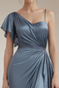 Load image into Gallery viewer, Grey Blue Sheath Satin Asymmetrical Maxi Formal Dress