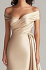 Load image into Gallery viewer, Champagne Off the Shoulder Mermaid Satin Maxi Formal Dress