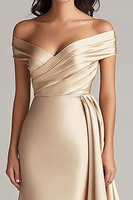 Load image into Gallery viewer, Champagne Off the Shoulder Mermaid Satin Maxi Formal Dress