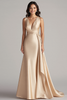 Load image into Gallery viewer, Champagne V-Neck Mermaid Satin Maxi Formal Dress
