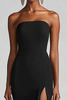 Load image into Gallery viewer, Strapless Sheath Chiffon Maxi Black Tie Dress with Slit
