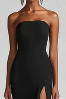 Load image into Gallery viewer, Strapless Sheath Chiffon Maxi Black Tie Dress with Slit