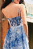 Load image into Gallery viewer, White Blue Flower Corset V-Neck A Line Maxi Prom Dress with Slit