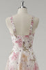 Load image into Gallery viewer, Sparkly Pink V-Neck Floral A Line Maxi Prom Dress with Beading