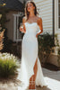Load image into Gallery viewer, White Satin Long Engagement Dress with Slit