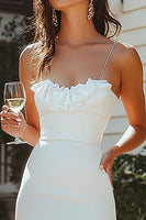 Load image into Gallery viewer, White Satin Long Engagement Dress with Slit