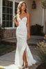 Load image into Gallery viewer, White Satin Long Mermaid Engagement Dress with Slit