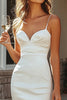 Load image into Gallery viewer, White Satin Long Mermaid Engagement Dress with Slit