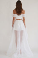 Load image into Gallery viewer, White Two Piece Organza Asymmetrical Engagement Dress with Slit