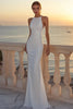 Load image into Gallery viewer, White Satin Round Neck Ruched Mermaid Boho Wedding Dress