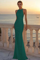 Load image into Gallery viewer, White Satin Round Neck Ruched Mermaid Boho Wedding Dress