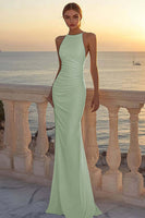 Load image into Gallery viewer, White Satin Round Neck Ruched Mermaid Boho Wedding Dress