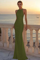 Load image into Gallery viewer, White Satin Round Neck Ruched Mermaid Boho Wedding Dress