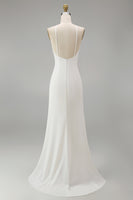 Load image into Gallery viewer, White Satin Round Neck Ruched Mermaid Boho Wedding Dress
