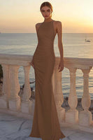 Load image into Gallery viewer, White Satin Round Neck Ruched Mermaid Boho Wedding Dress