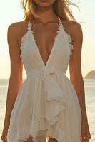 Load image into Gallery viewer, Ivory Chiffon Halter A Line Boho Short Wedding Dress with Ruffles