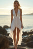 Load image into Gallery viewer, White Chiffon High-Low V Neck A Line Boho Dress